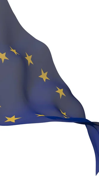 Licht zwaaiende vlag van de Europese Unie geïsoleerd op witte achtergrond, 3D-weergave. Symbool van Europa. 3D illustratie — Stockfoto
