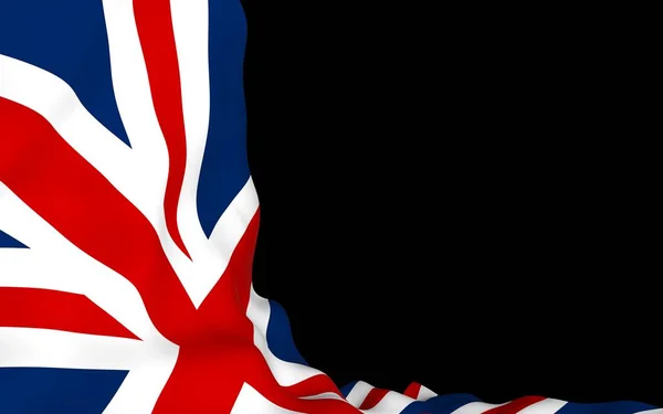 Ondeando la bandera de Gran Bretaña sobre fondo oscuro. Bandera británica. Reino Unido de Gran Bretaña e Irlanda del Norte. Símbolo estatal del Reino Unido. Ilustración 3D —  Fotos de Stock