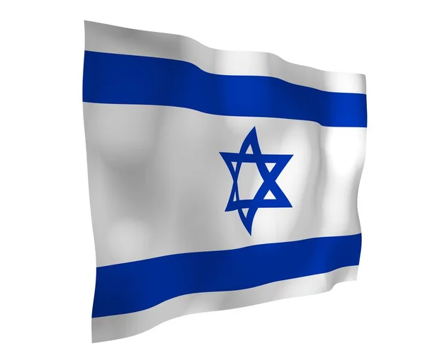 Izrael zászlaja. Izrael Állam állami szimbóluma. Dávid kék csillaga két vízszintes kék csík között egy fehér mezőn. 3d illusztráció — Stock Fotó