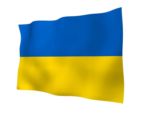 Le drapeau de l'Ukraine sur un fond blanc. Drapeau national et enseigne de l'État. Bicolore bleu et jaune. Illustration 3D agitant le drapeau — Photo