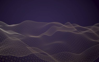 Soyut manzara arka plan. Siber uzay mor ızgarası. merhaba teknoloji ağı. 3d illüstrasyon