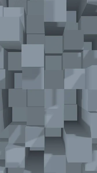 Αφηρημένο γκρι κομψό κυβικό γεωμετρικό υπόβαθρο. Χαοτικά προχωρημένες ορθογώνιες μπάρες. 3D απόδοση, 3D εικονογράφηση — Φωτογραφία Αρχείου