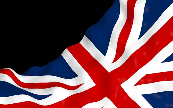 Acenando bandeira da Grã-Bretanha em fundo escuro. Bandeira britânica. Reino Unido da Grã-Bretanha e Irlanda do Norte. Símbolo estatal do Reino Unido. Ilustração 3D — Fotografia de Stock