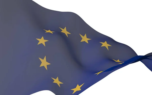 Leicht wehende Flagge der Europäischen Union isoliert auf weißem Hintergrund, 3D-Rendering. Symbol Europas. 3D-Illustration — Stockfoto