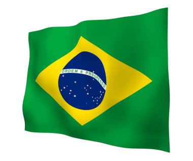 Brezilya bayrağı sallayarak. Ordem e Progresso. Sipariş ve ilerleme. Rio de Janeiro. Güney Amerika. Devlet sembolü. 3D çizim