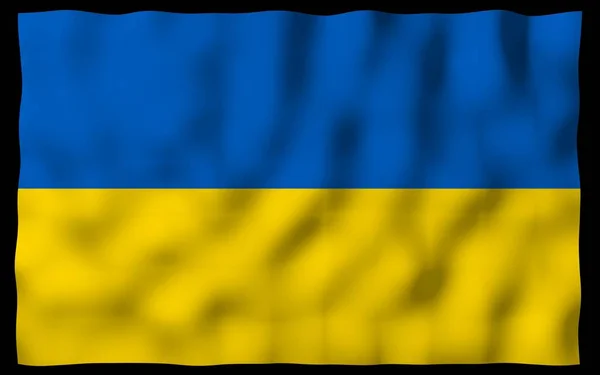 Ukrainas flagga på en mörk bakgrund. Nationella flaggan och staten Ensign. Blå och gul bicolour. 3D illustration viftande flagga — Stockfoto
