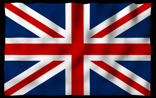 Drapeau agitant de la Grande-Bretagne sur fond sombre. Drapeau britannique. Royaume Uni de Grande Bretagne et d'Irlande du Nord. Symbole d'État du Royaume-Uni. Illustration 3D — Photo