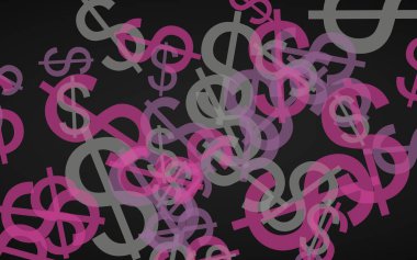 Koyu arka planda çok renkli yarı saydam dolar işaretleri. 3d illüstrasyon