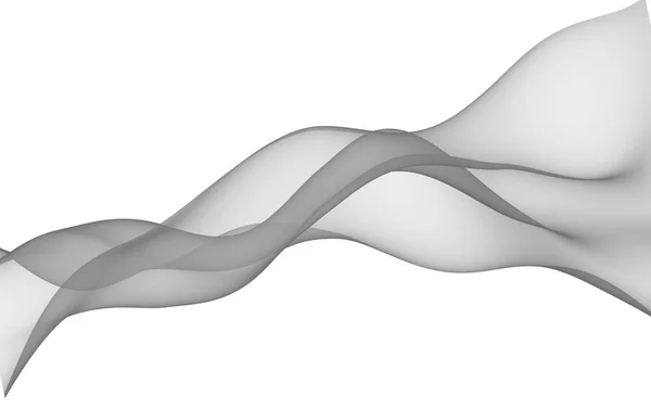 抽象的な灰色の波。ラスターの空気の背景。白い背景に明るいグレーのリボン。グレーのスカーフ。抽象的な灰色の煙。3Dイラスト — ストック写真