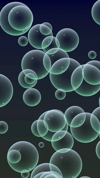 Temné pozadí zeleně mřížené bubliny. Tapeta, textura bublinková. 3D ilustrace — Stock fotografie