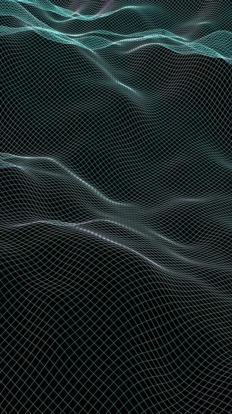 Αφηρημένο τοπίο φόντο. Κυβερνοδιάστημα πράσινο πλέγμα. Γεια σου, τεχνικό δίκτυο. 3D απεικόνιση — Φωτογραφία Αρχείου