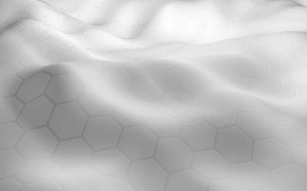 Peine de abeja blanco con un color degradado sobre un fondo claro. La perspectiva sobre el polígono parece un panal. Superficie ondulada. Geometría isométrica. Ilustración 3D —  Fotos de Stock