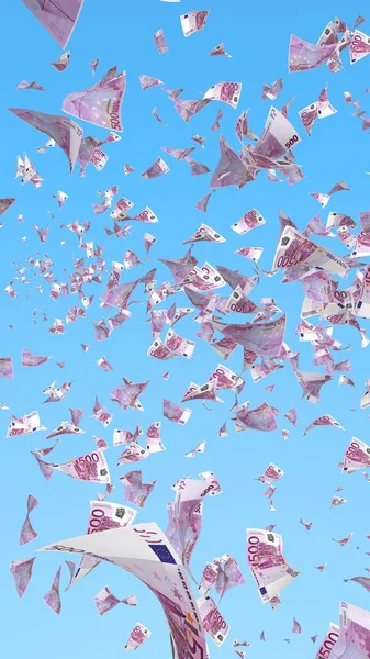 Billets en euros volants sur fond de ciel. L'argent vole dans les airs. 500 EURO en couleur. Illustration 3D — Photo