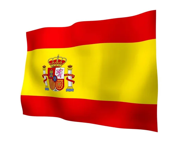 Le drapeau d'Espagne. Symbole officiel du Royaume d'Espagne. Concept : web, pages sportives, cours de langues, voyages, éléments de design. Illustration 3d — Photo