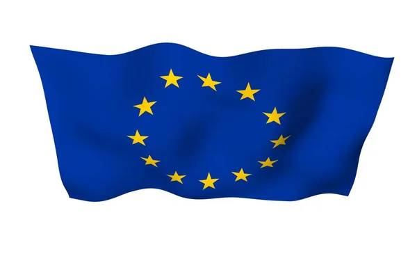 轻轻飘扬的欧盟旗帜被白色背景隔离，3D渲染。欧洲的象征。3D插图 — 图库照片