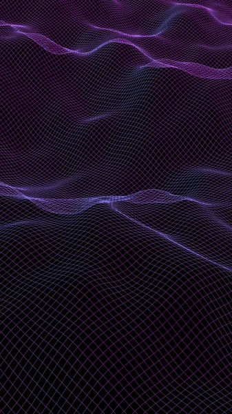 어두운 배경에 추상적 인 풍경. 사이버 스페이스 네이비 블루 그리드입니다. 하이테크 네트워크. 3D 일러스트레이션 — 스톡 사진