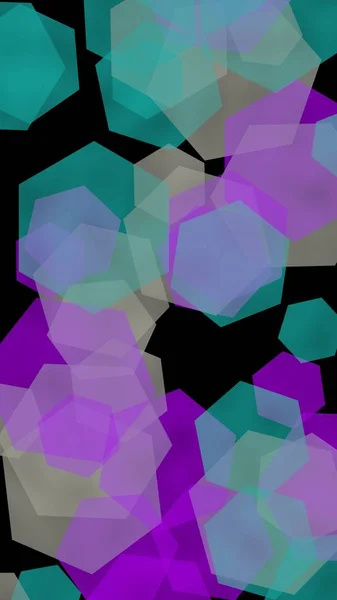 Hexágonos translúcidos multicoloridos sobre fundo escuro. Orientação vertical da imagem. Ilustração 3D — Fotografia de Stock