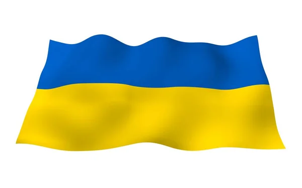 A zászló Ukrajna fehér alapon. Nemzeti zászló és zászlós. Kék és sárga színű. 3D illusztráció integető zászló — Stock Fotó