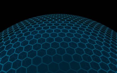 Peteklerin çok katmanlı küresi, koyu arka planda gri turkuaz, sosyal ağ, bilgisayar ağı, teknoloji, küresel ağ. 3d illüstrasyon