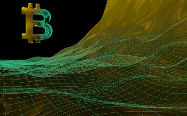 Digital currency, golden symbol Bitcoin on abstract dark background. Growth of the crypto currency market. Business, finance and technology concept. 3D illustration