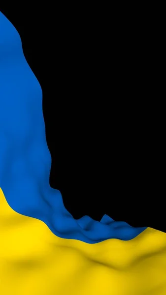 Le drapeau de l'Ukraine sur un fond sombre. Drapeau national et enseigne de l'État. Bicolore bleu et jaune. Illustration 3D agitant le drapeau — Photo