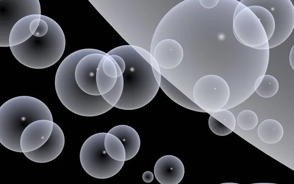 Dark background and light bubbles. Wallpaper, texture with balloons. 3D illustration — Stock Photo, Image