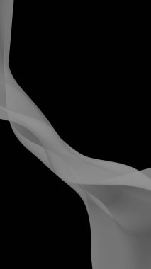 Soyut dalga. Eşarp. Siyah arka planda parlak kurdele. Soyut duman. Raster hava desteği. Dikey görüntü yönlendirmesi. 3B illüstrasyon