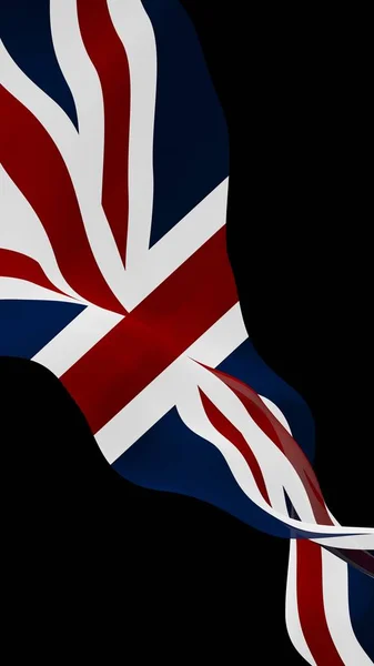 Zwaaiende vlag van Groot-Brittannië op donkere achtergrond. Britse vlag. Verenigd Koninkrijk van Groot-Brittannië en Noord-Ierland. Staatssymbool van het Verenigd Koninkrijk. 3D illustratie — Stockfoto