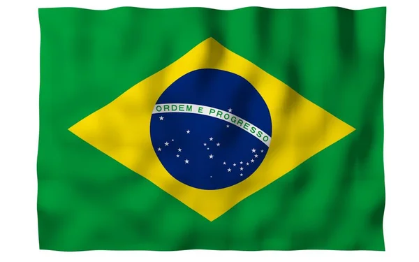 Ondeando la bandera de Brasil. Ordem e Progresso. Orden y progreso. Río de Janeiro. Sudamérica. Símbolo estatal. Ilustración 3D — Foto de Stock