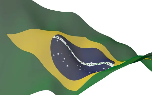 Viftande flagga Brasilien. Ordem e Progresso. Ordning och framsteg. Rio de Janeiro. Sydamerika. Statliga symbol. 3D illustration — Stockfoto