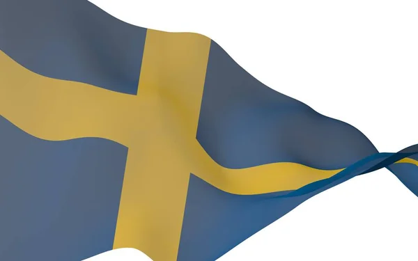 İsveç bayrağı. İsveç Krallığının resmi devlet sembolü. Bayrağın kenarlarına kadar uzanan sarı İskandinav haçı olan mavi bir tarla. 3d illüstrasyon — Stok fotoğraf