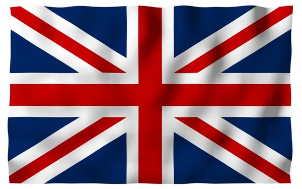 挥舞着大不列颠的旗帜。英国国旗。大不列颠及北爱尔兰联合王国。英国的国家标志。3d 插图 — 图库照片