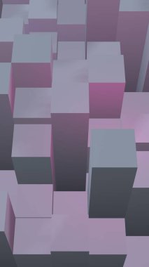 Soyut pembe gri zarif küp geometrik arka plan. Kaotik olarak gelişmiş dikdörtgen çubuklar. 3d Rendering, 3d illüstrasyon