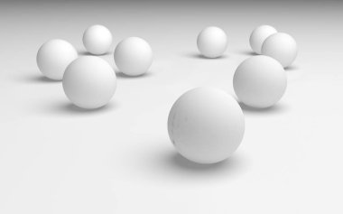 Beyaz soyut arka plan. Beyaz toplar beyaz arka planda izole edilmiş. 3B illüstrasyon