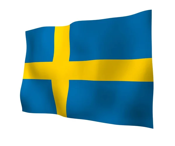 The flag of Sweden. Official state symbol of the Kingdom of Sweden. A blue field with a yellow Scandinavian cross that extends to the edges of the flag. 3d illustration — Stock Photo, Image