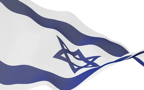 Die Flagge Israels. Staatssymbol des Staates Israel. Ein blauer Davidstern zwischen zwei horizontalen blauen Streifen auf einem weißen Feld. 3D-Illustration — Stockfoto