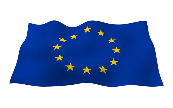 Levemente acenando bandeira da União Europeia isolado em fundo branco, renderização 3D. Símbolo da Europa. Ilustração 3D — Fotografia de Stock