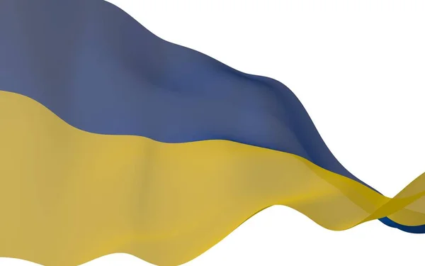 De vlag van Oekraïne op een witte achtergrond. Nationale vlag en staatsvlag. Blauw en geel tweekleurig. 3D illustratie zwaaien vlag — Stockfoto