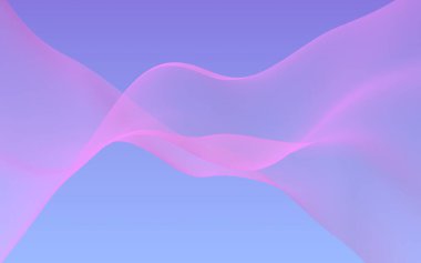 Mavi gökyüzü soyut arka plan pembe dalga. Çırpınan pembe atkı. Rüzgar pembesi kumaşa el sallıyor. 3d illüstrasyon