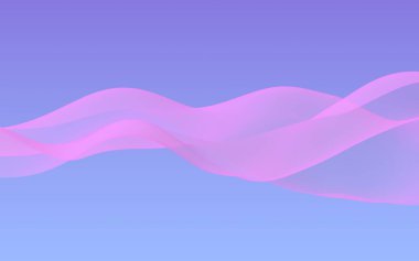 Mavi gökyüzü soyut arka plan pembe dalga. Çırpınan pembe atkı. Rüzgar pembesi kumaşa el sallıyor. 3d illüstrasyon