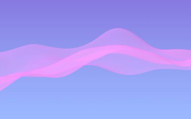 Mavi gökyüzü soyut arka plan pembe dalga. Çırpınan pembe atkı. Rüzgar pembesi kumaşa el sallıyor. 3d illüstrasyon