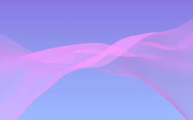 Mavi gökyüzü soyut arka plan pembe dalga. Çırpınan pembe atkı. Rüzgar pembesi kumaşa el sallıyor. 3d illüstrasyon