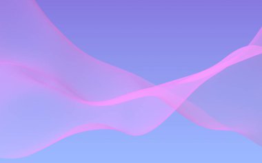 Mavi gökyüzü soyut arka plan pembe dalga. Çırpınan pembe atkı. Rüzgar pembesi kumaşa el sallıyor. 3d illüstrasyon