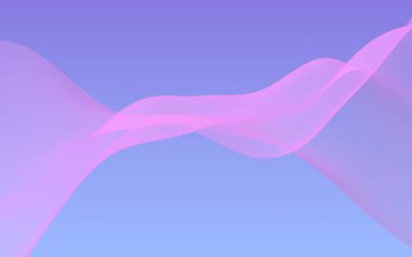 Mavi gökyüzü soyut arka plan pembe dalga. Çırpınan pembe atkı. Rüzgar pembesi kumaşa el sallıyor. 3d illüstrasyon