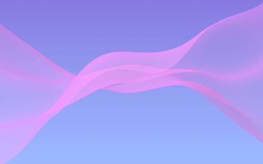 Mavi gökyüzü soyut arka plan pembe dalga. Çırpınan pembe atkı. Rüzgar pembesi kumaşa el sallıyor. 3d illüstrasyon