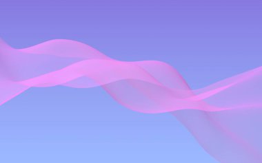 Mavi gökyüzü soyut arka plan pembe dalga. Çırpınan pembe atkı. Rüzgar pembesi kumaşa el sallıyor. 3d illüstrasyon