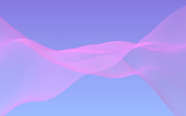 Mavi gökyüzü soyut arka plan pembe dalga. Çırpınan pembe atkı. Rüzgar pembesi kumaşa el sallıyor. 3d illüstrasyon