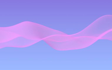 Mavi gökyüzü soyut arka plan pembe dalga. Çırpınan pembe atkı. Rüzgar pembesi kumaşa el sallıyor. 3d illüstrasyon