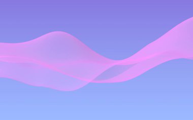 Mavi gökyüzü soyut arka plan pembe dalga. Çırpınan pembe atkı. Rüzgar pembesi kumaşa el sallıyor. 3d illüstrasyon