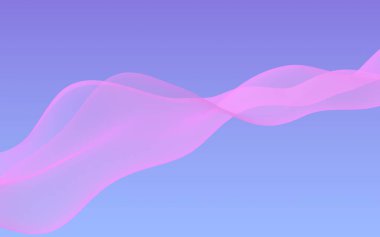 Mavi gökyüzü soyut arka plan pembe dalga. Çırpınan pembe atkı. Rüzgar pembesi kumaşa el sallıyor. 3d illüstrasyon